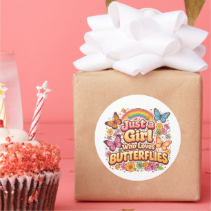 Sticker Rond Juste une Fille qui Aime les Papillons – Joli Flor