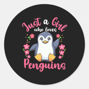 Sticker Rond Juste une fille qui aime les pingouins