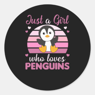Sticker Rond Juste Une Fille Qui Aime Les Pingouins Coeur De Pi
