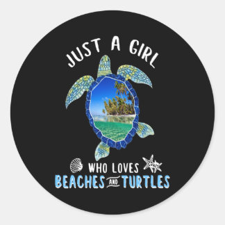 Sticker Rond Juste Une Fille Qui Aime Les Plages Et Les Tortues