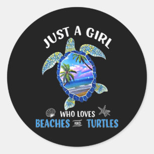 Sticker Rond Juste Une Fille Qui Aime Les Plages Et Les Tortues