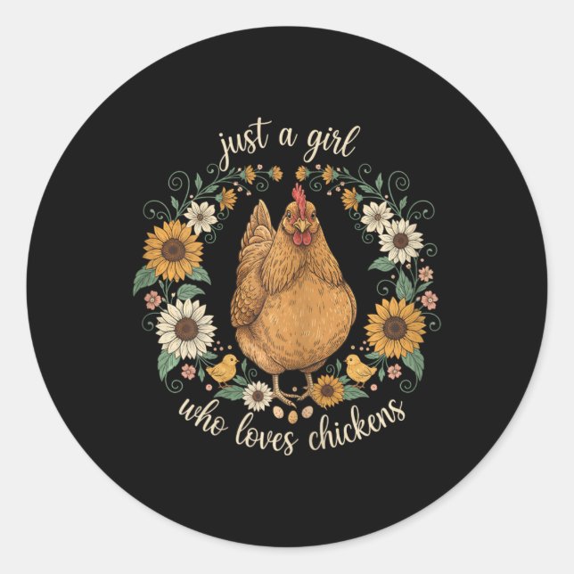 Sticker Rond Juste une fille qui aime les poulets _6  (Devant)