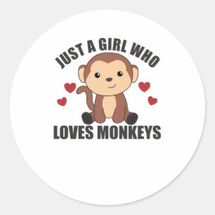 Sticker Rond Juste une fille qui aime les singes - Singe doux