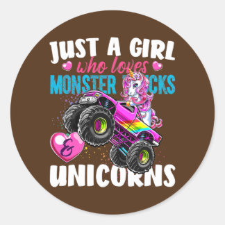 Sticker Rond Juste une fille qui aime Monster Trucks Cadeau