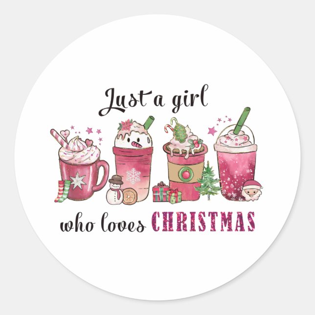 Sticker Rond Juste une fille qui aime Noël Café Amusant Tendanc (Devant)