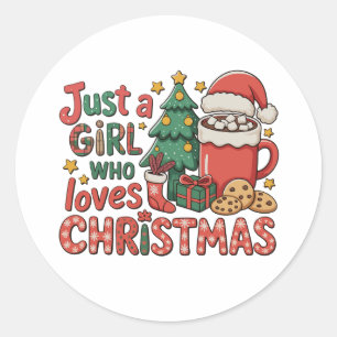 Sticker Rond Juste Une Fille Qui Aime Noël Vacances Hiver