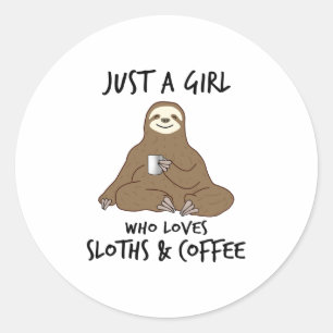Sticker Rond Juste une fille qui aime Sloths Coffee