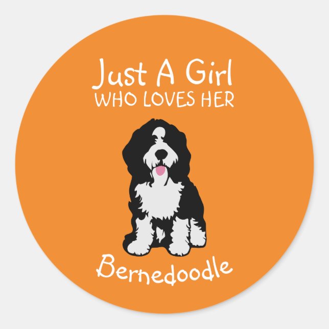 Sticker Rond Juste une fille qui aime son Bernedoodle (Devant)