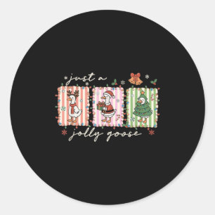 Sticker Rond Juste Une Oie De Jolly Drôle Oie De Père Noël Rein