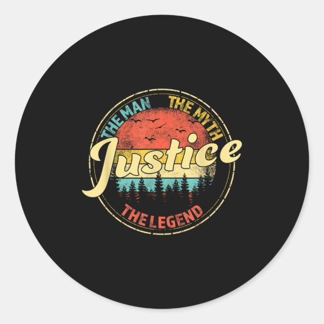 Sticker Rond Justice The Man The Myth The Legend D Name  (Devant)