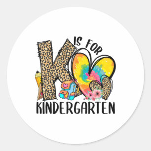 Sticker Rond K est pour le cœur de léopard de l'enseignant de m