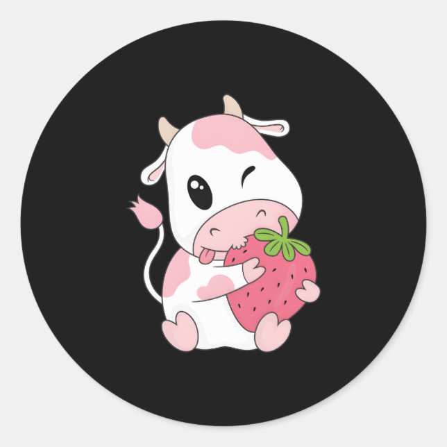 Sticker Rond K Fraise Vache Imprimer Kawaii Animal (Devant)