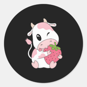 Sticker Rond K Fraise Vache Imprimer Kawaii Animal