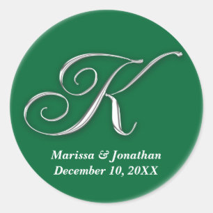 Sticker Rond K initial vert monogramme nom personnalisé pour sc