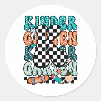 Sticker Rond K Kindergarten Teacher Checkered Back To School Ki