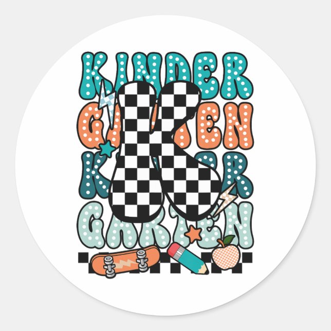 Sticker Rond K Kindergarten Teacher Checkered Back To School Ki (Devant)