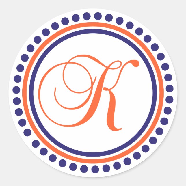 Sticker Rond K Monogramme (bleu/orange point cercle) (Devant)