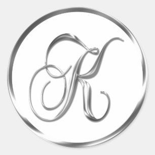 Sticker Rond K Monogramme Faux Enveloppe Argent Ou Favoriser Le