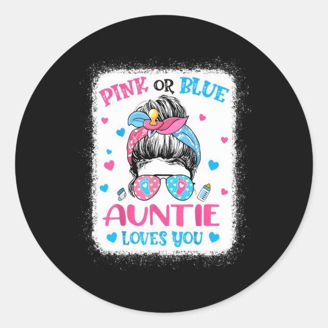 Sticker Rond K or Blue Auntie You Gender Reveal Messy Bun (Devant)