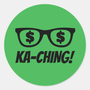 Sticker Rond Ka-ching signe dollar dans les yeux drôle ventes v