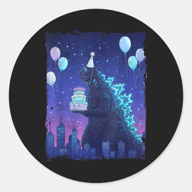 Sticker Rond Kaiju fête d'anniversaire Japon Monster Son annive (Devant)