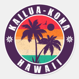 Sticker Rond Kailua-Kona Hawaii Palmiers rétro 60s Souvenirs