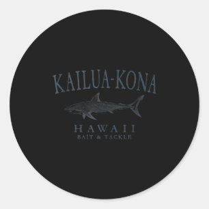 Sticker Rond Kailua - kona hawaii requin rétro ardoise art pêch