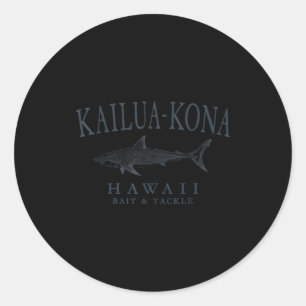 Sticker Rond Kailua - kona hawaii requin rétro ardoise art pêch
