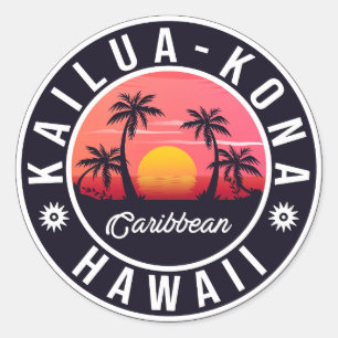 Sticker Rond Kailua Kona Hawaii Retro Sunset 60s Souvenirs
