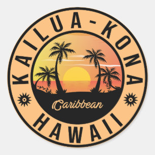 Sticker Rond Kailua Kona Hawaii Retro Sunset 60s Souvenirs