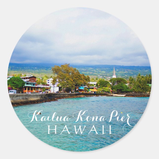 Sticker Rond Kailua Kona Pier Hawaii Art numérique de peinture  (Devant)