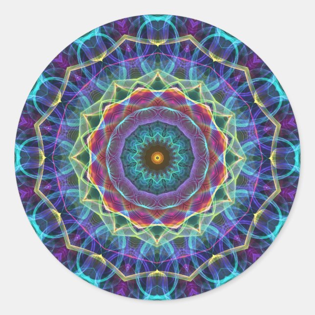 Sticker Rond Kaléidoscope à fleurs intérieures (Devant)