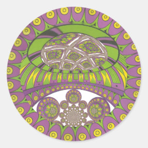 Sticker Rond Kaleidoscope africain violet et jaune traditionnel