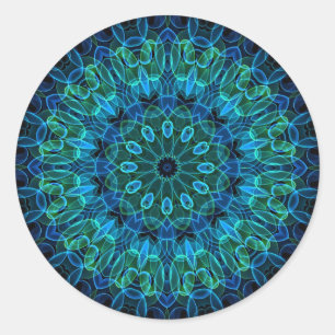 Sticker Rond Kaléidoscope Blue Green Gems