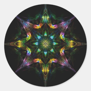 Sticker Rond Kaleidoscope Mandala - Noir vert pourpre