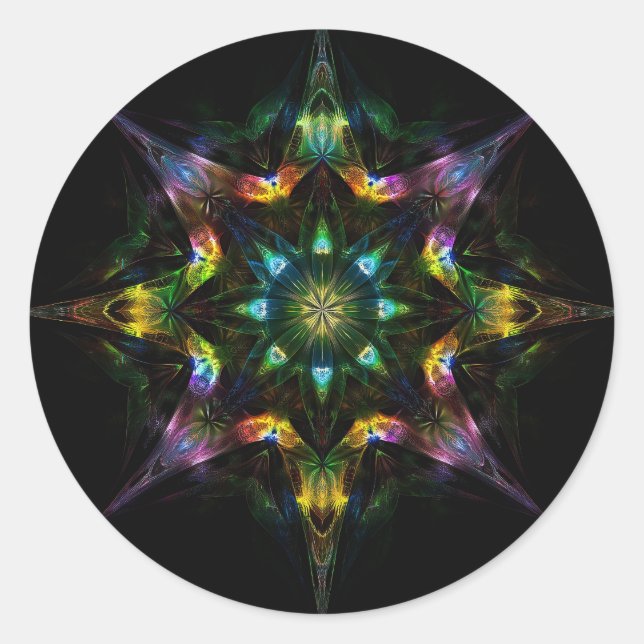 Sticker Rond Kaleidoscope Mandala - Noir vert pourpre (Devant)