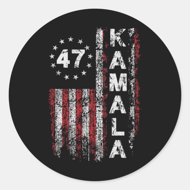 Sticker Rond Kamala 47 Kamala47 Président Usa America Drapeau 2 (Devant)