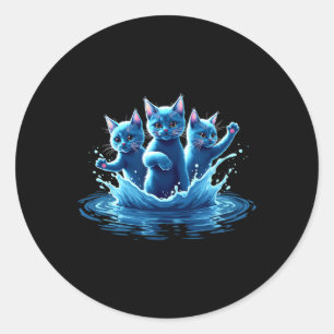 Sticker Rond Kamala Blue Cats Wave - Mignonne Pour Les Propriét