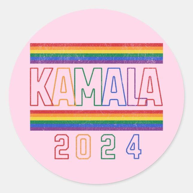 Sticker Rond Kamala Harris 2024 Rainbow LGBTQ Retro (Devant)