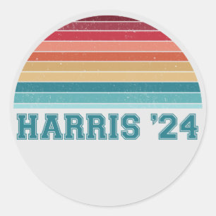 Sticker Rond Kamala Harris 2024 Retro Sunset Vintage