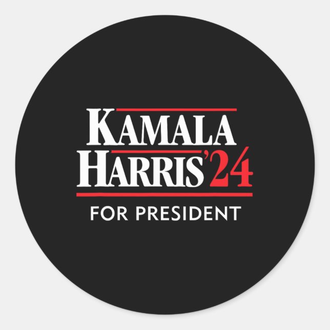 Sticker Rond Kamala Harris 24 Pour Président 2024 (Devant)