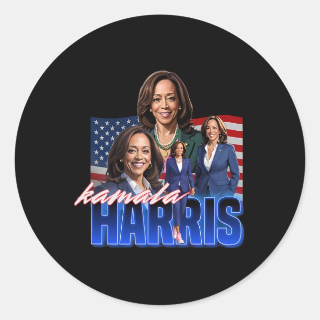 Sticker Rond Kamala Harris American Flag Redémarrage (Devant)