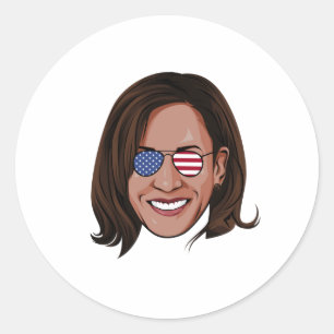 Sticker Rond Kamala Harris, avec Aviators Patriotic
