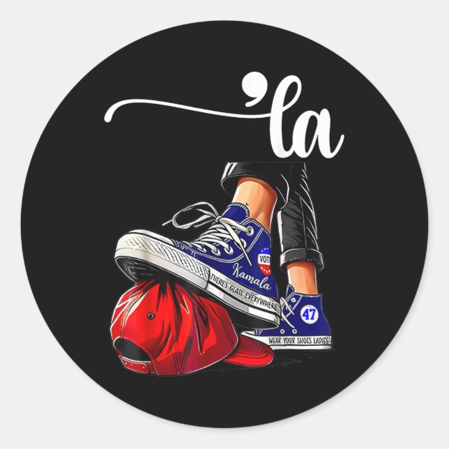 Sticker Rond Kamala Harris Comma La Marche Sur Mega Casquette (Devant)