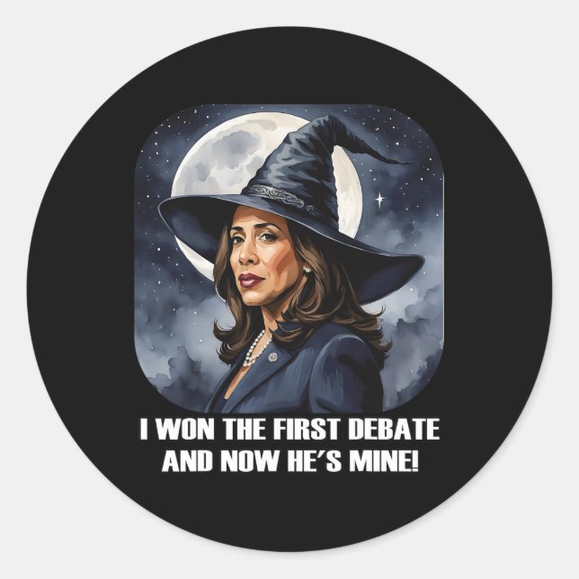 Sticker Rond Kamala Harris Drôle Débat Élection 2024 Won Witch (Devant)