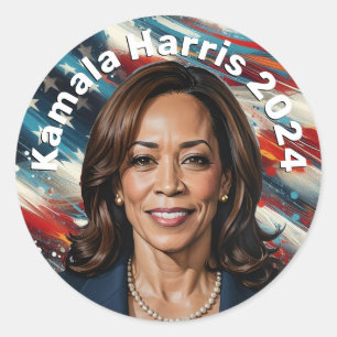 Sticker Rond Kamala Harris et American Flag