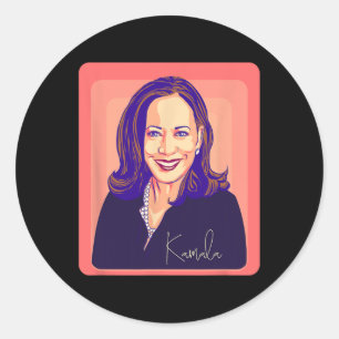 Sticker Rond Kamala Harris Madame la Présidente Pop Art Portrai