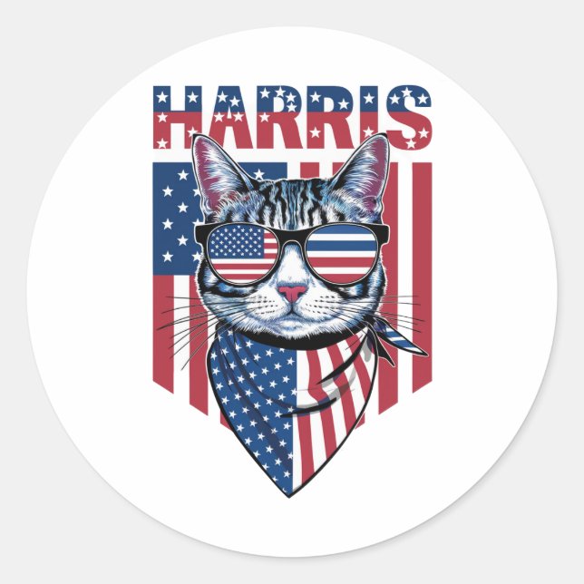 Sticker Rond Kamala Harris pour le président 2024 Funny Cat (Devant)