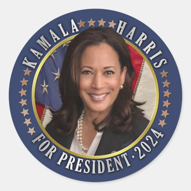 Sticker Rond Kamala Harris pour le président démocrate 2024 Pho (Devant)