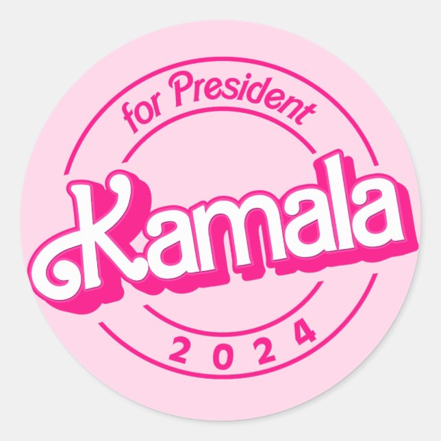Sticker Rond Kamala Harris pour le président en rose (Devant)